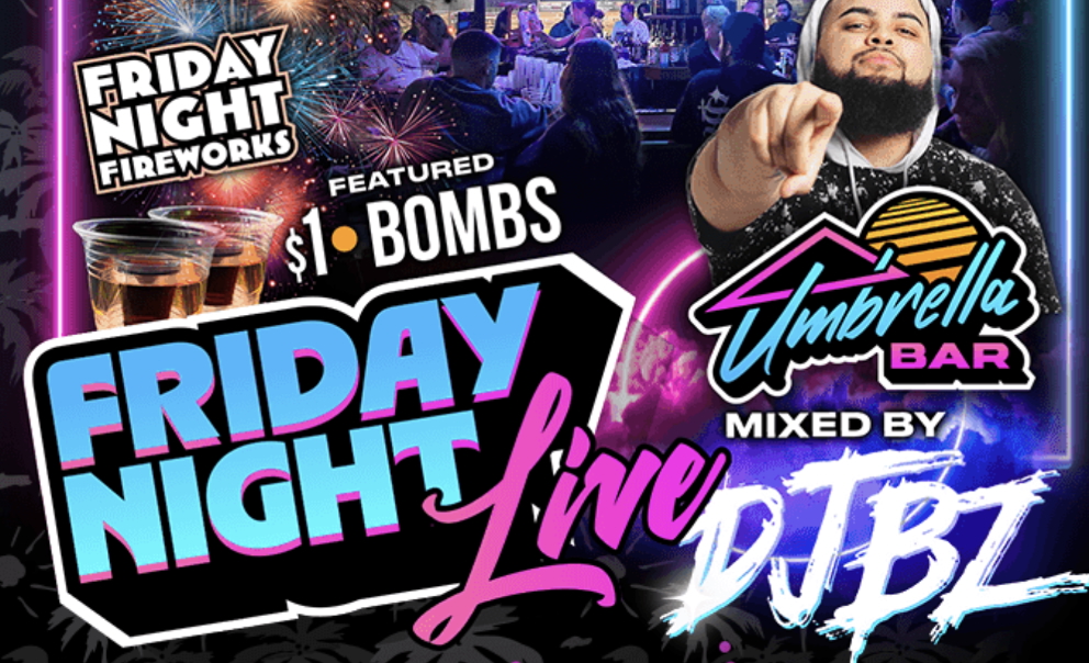 Friday Night Fireworks at Umbrella Bar DJ Brotha Z performing during Friday Night Live at Umbrella Bar with fireworks over Ballpark Commons